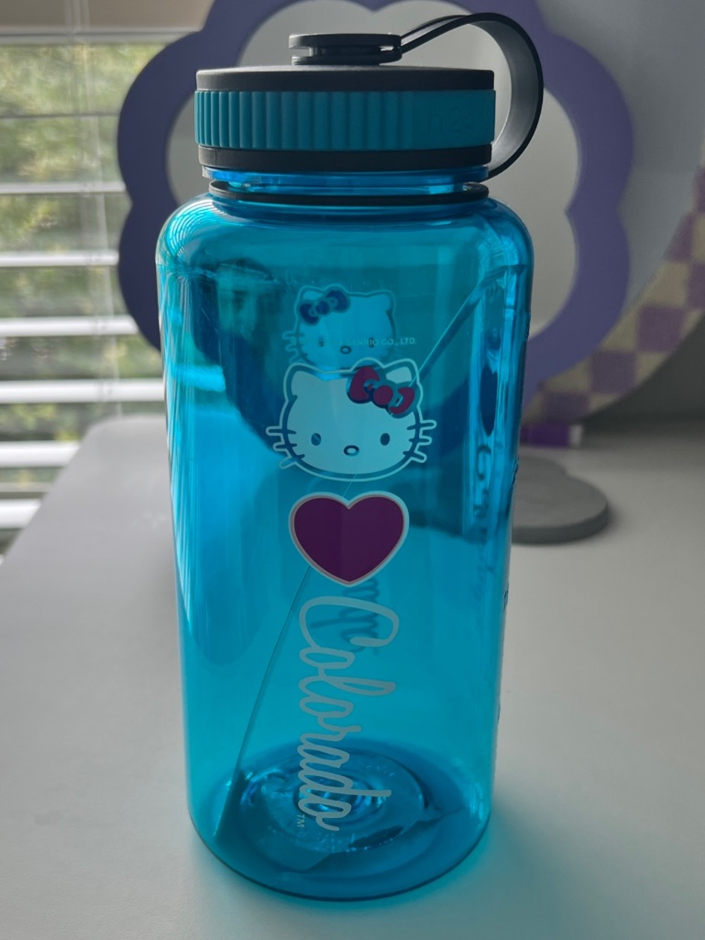 Hello Kitty Colorado Teal Water Bottle with Pink Heart Accent